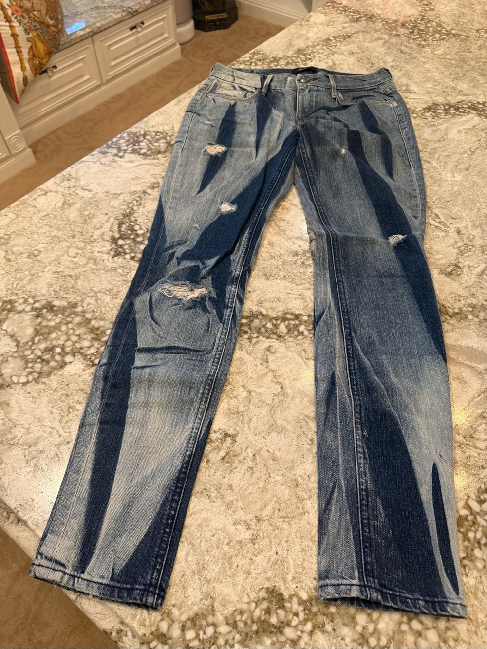 Marciano Two-Tone Distressed Straight-Leg Jeans - Blue